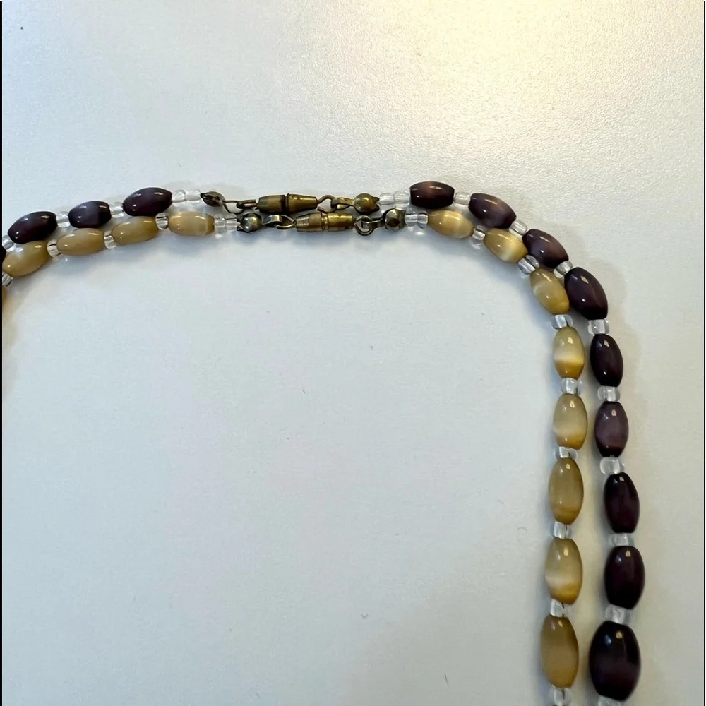 Vintage Purple Yellow Tiger Eye Jade Traditional Chinese Necklace Set Bead Asian